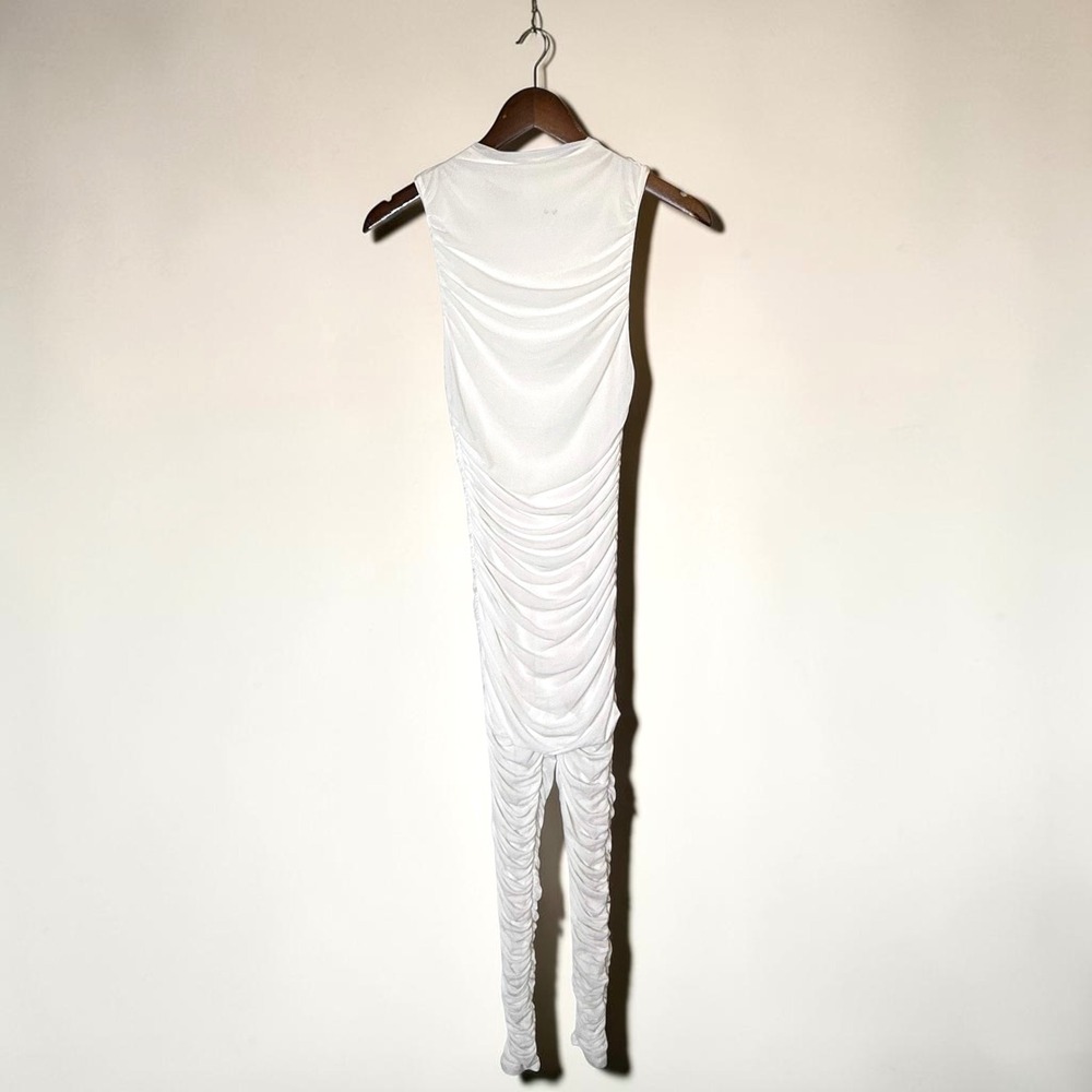 naked wardrobe Mesh Ruched Jumpsuit Streetwear Party Sleeveless White size Large